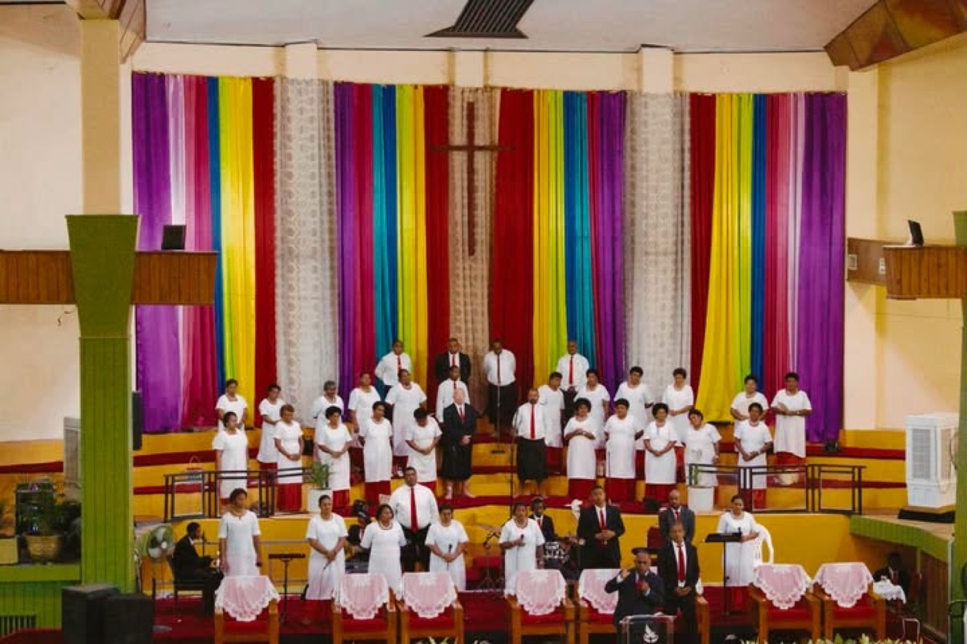Choir and leaders gathered on the Mount Zion Cathedral stage