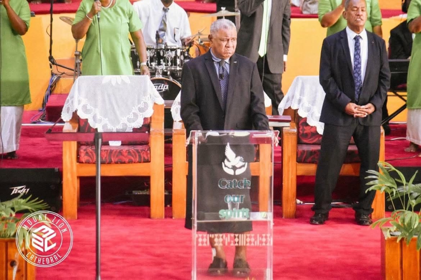 A worship moment at the Mount Zion Cathedral pulpit